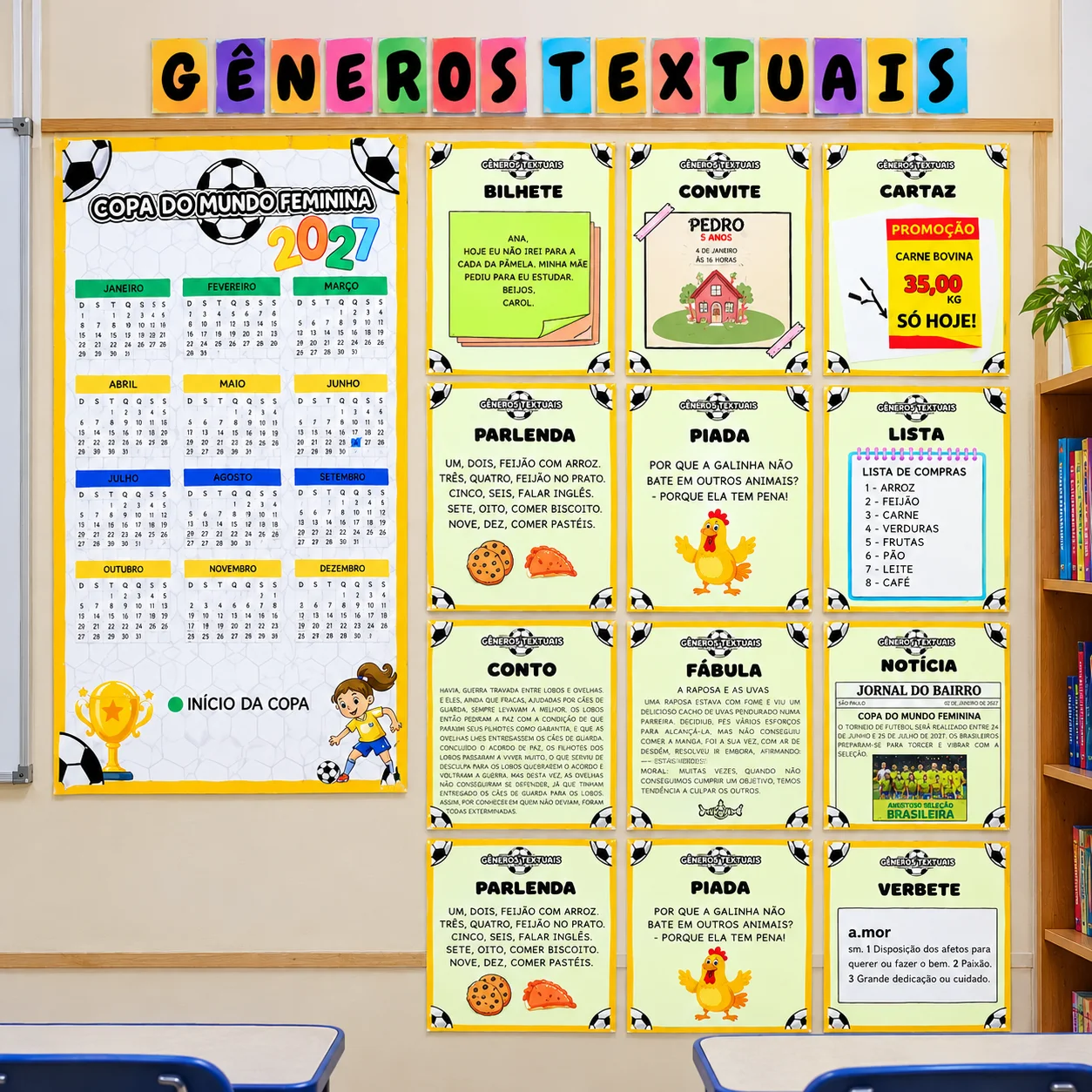 KIT SALA DE AULA COPA FEMININA 2027 - CALENDÁRIO, CAPAS PARA CADERNOS, MURAIS. — capa do material