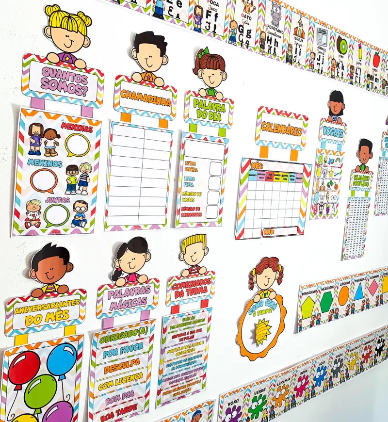Kit Sala de Aula - Crianças – PDF para Imprimir — Alfabetização para Educação Infantil: Kit para ornamentação de sala tema…
