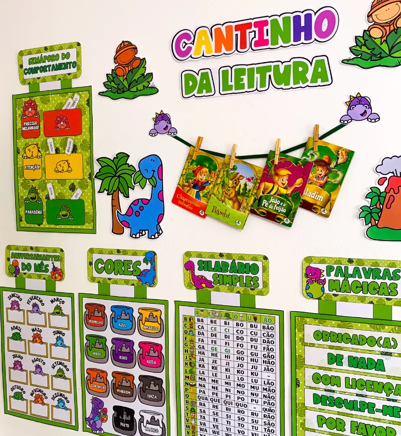 Kit Sala de Aula Dinossauros: Decoração e Rotina Escolar — amostra 1: Kit Sala de Aula Dinossauros para imprimir
