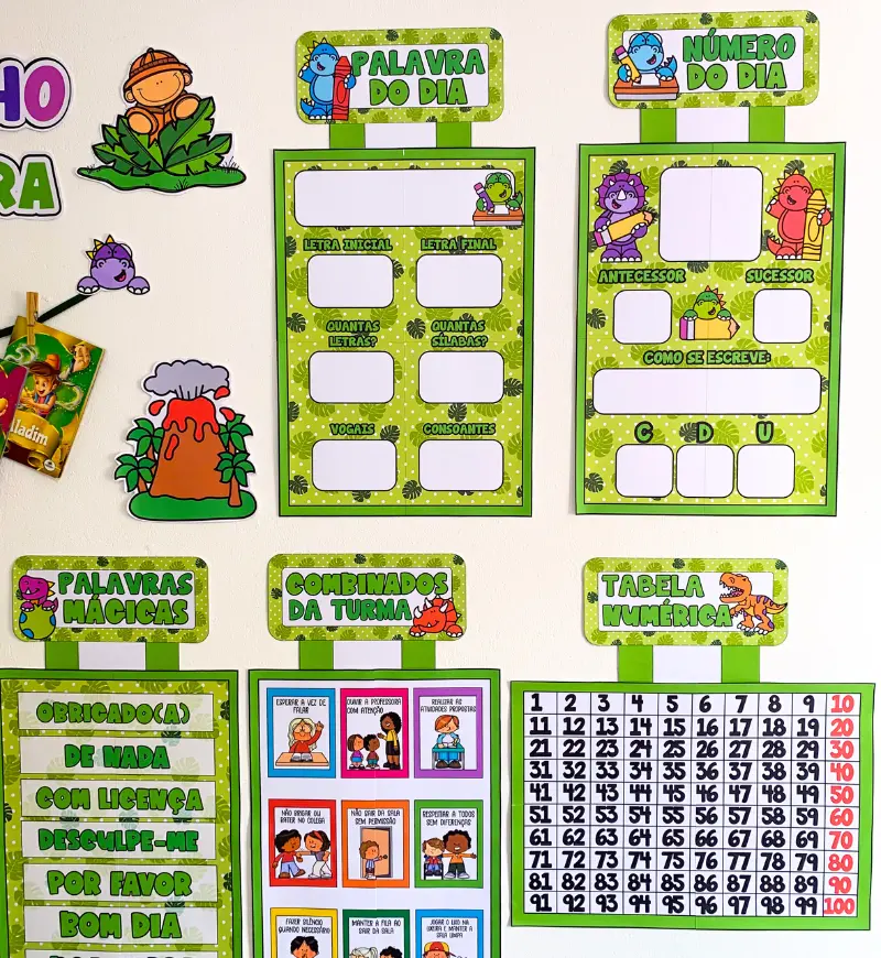 Kit Sala de Aula Dinossauros: Decoração e Rotina Escolar — amostra 2: O que vem no material