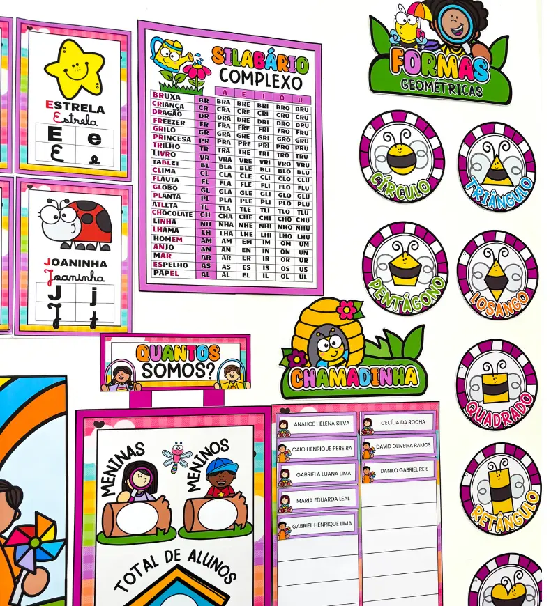 Kit Sala de Aula Jardim Encantado: Decoração e Rotina — amostra 2: O que vem no material