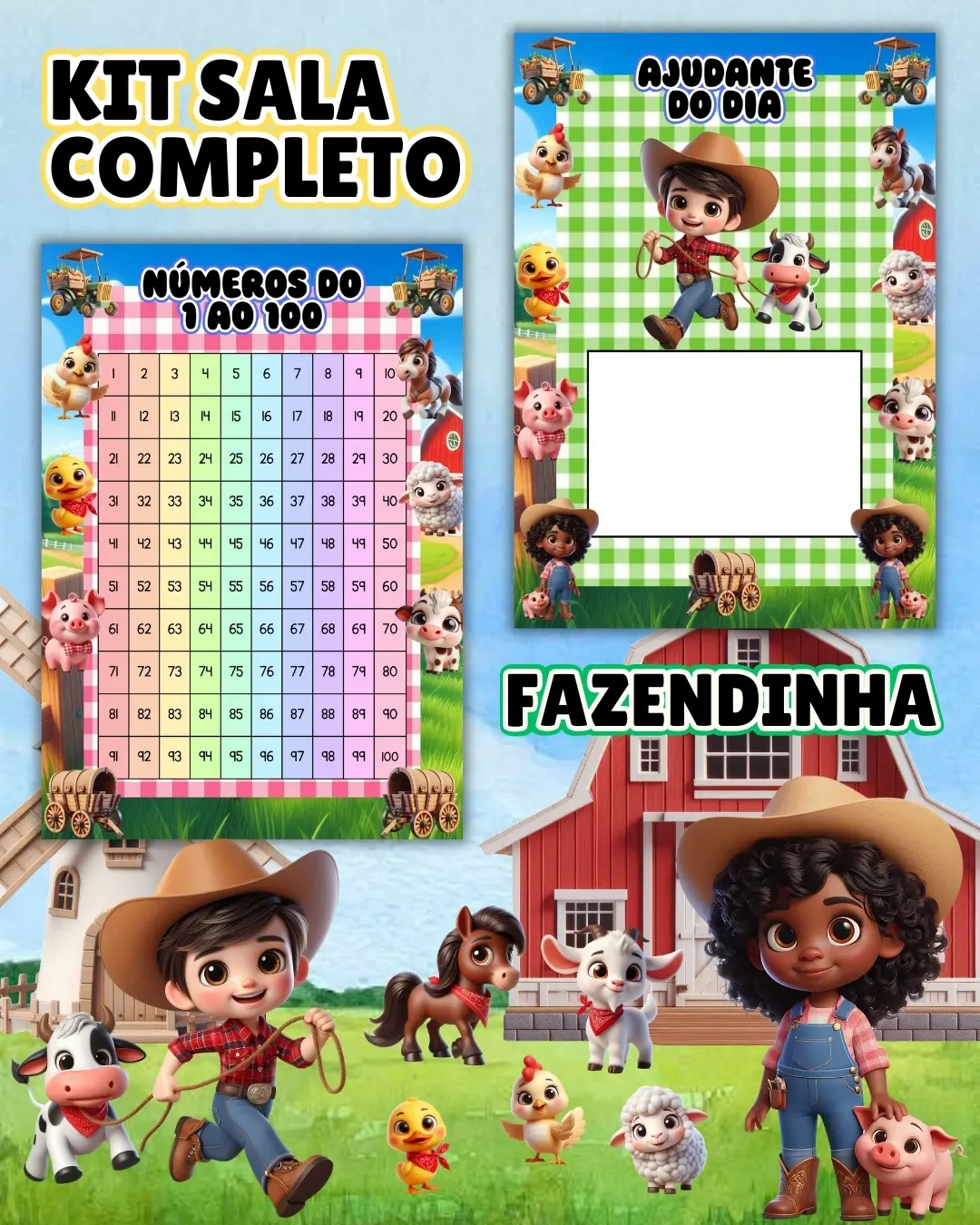 Kit sala fazendinha completo – PDF para Imprimir — amostra 1: O que vem no material