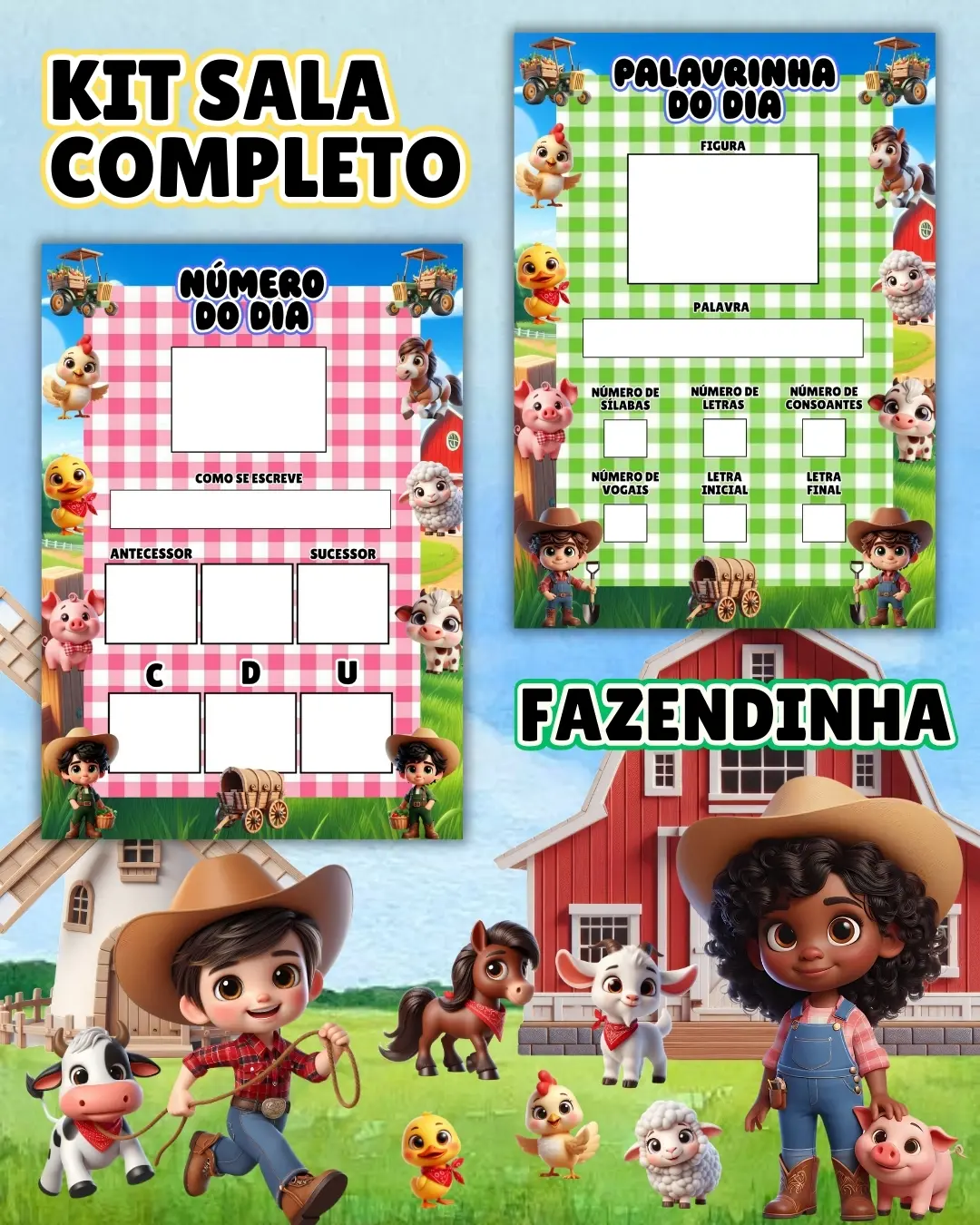 Kit sala fazendinha completo – PDF para Imprimir — amostra 2: Transforme o ambiente de aprendizagem com um material…