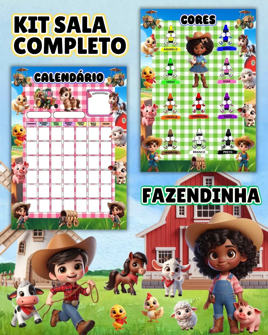 Kit sala fazendinha completo – PDF para Imprimir — amostra 3: Transforme o ambiente de aprendizagem com um material…