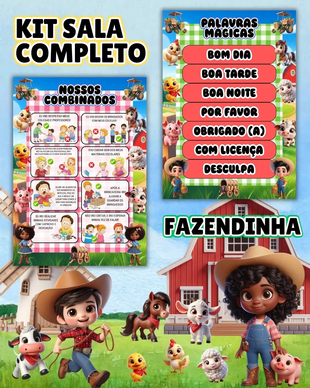 Kit sala fazendinha completo – PDF para Imprimir — amostra 4: Transforme o ambiente de aprendizagem com um material…