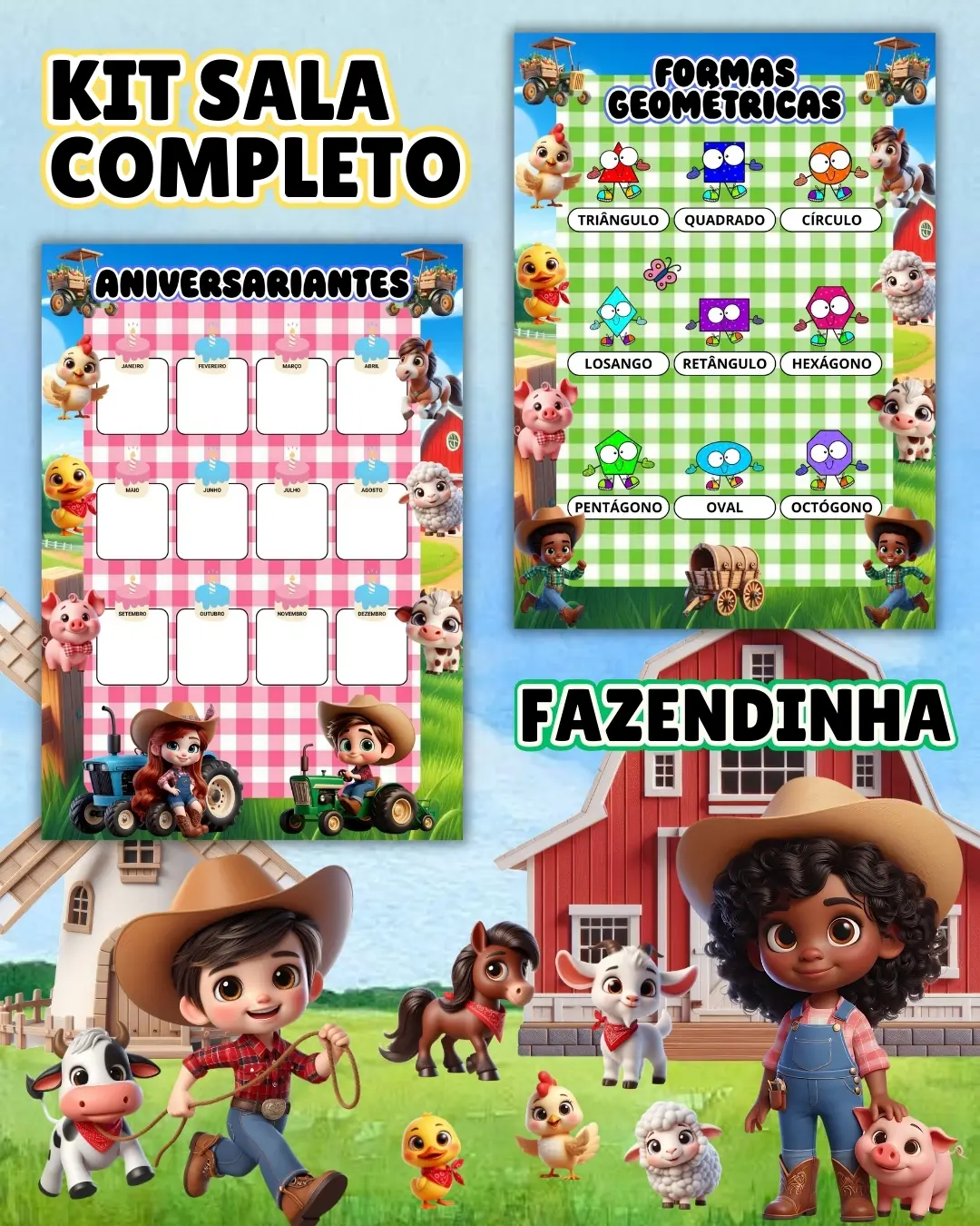 Kit sala fazendinha completo – PDF para Imprimir — amostra 5: Transforme o ambiente de aprendizagem com um material…