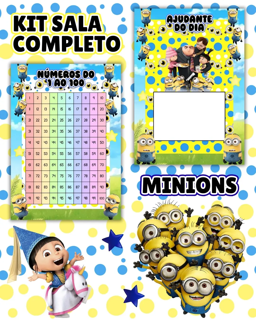 Kit sala minions completo – PDF para Imprimir — amostra 1: O que vem no material