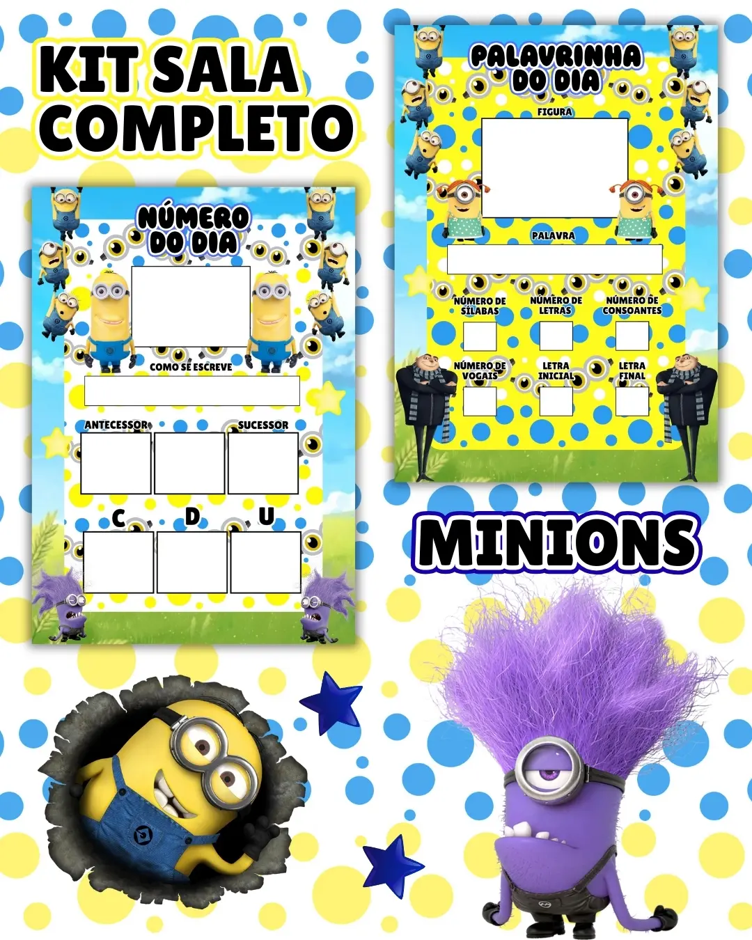 Kit sala minions completo – PDF para Imprimir — amostra 2: Transforme o ambiente de aprendizagem com um material prático,…