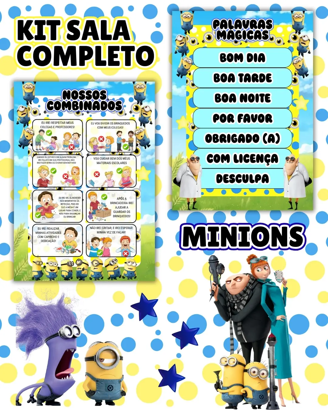Kit sala minions completo – PDF para Imprimir — amostra 4: Transforme o ambiente de aprendizagem com um material prático,…