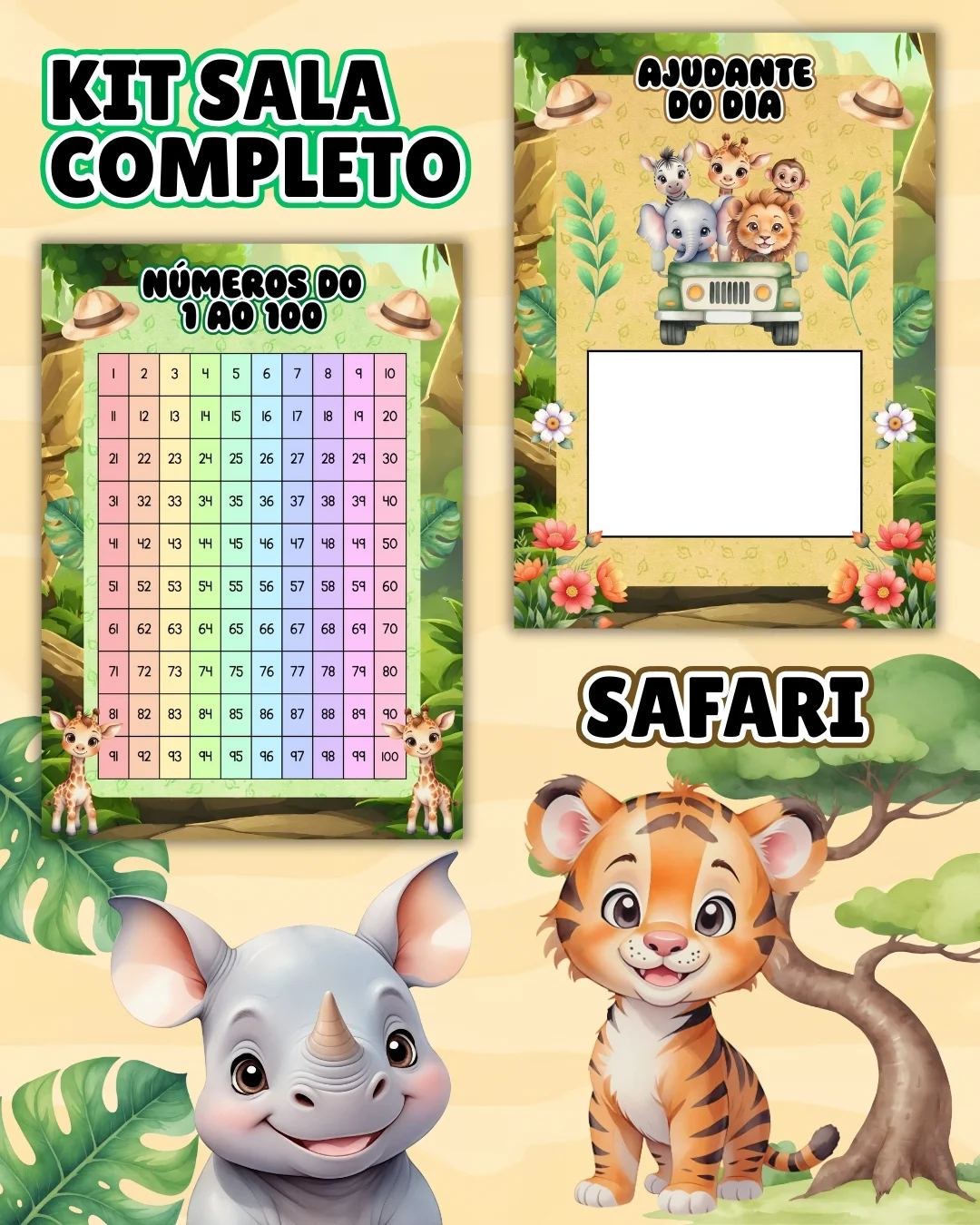 Kit sala safari completo – PDF para Imprimir — amostra 1: O que vem no material Kit sala safari completo – PDF para Imprimir — amostra 1: O que vem no material