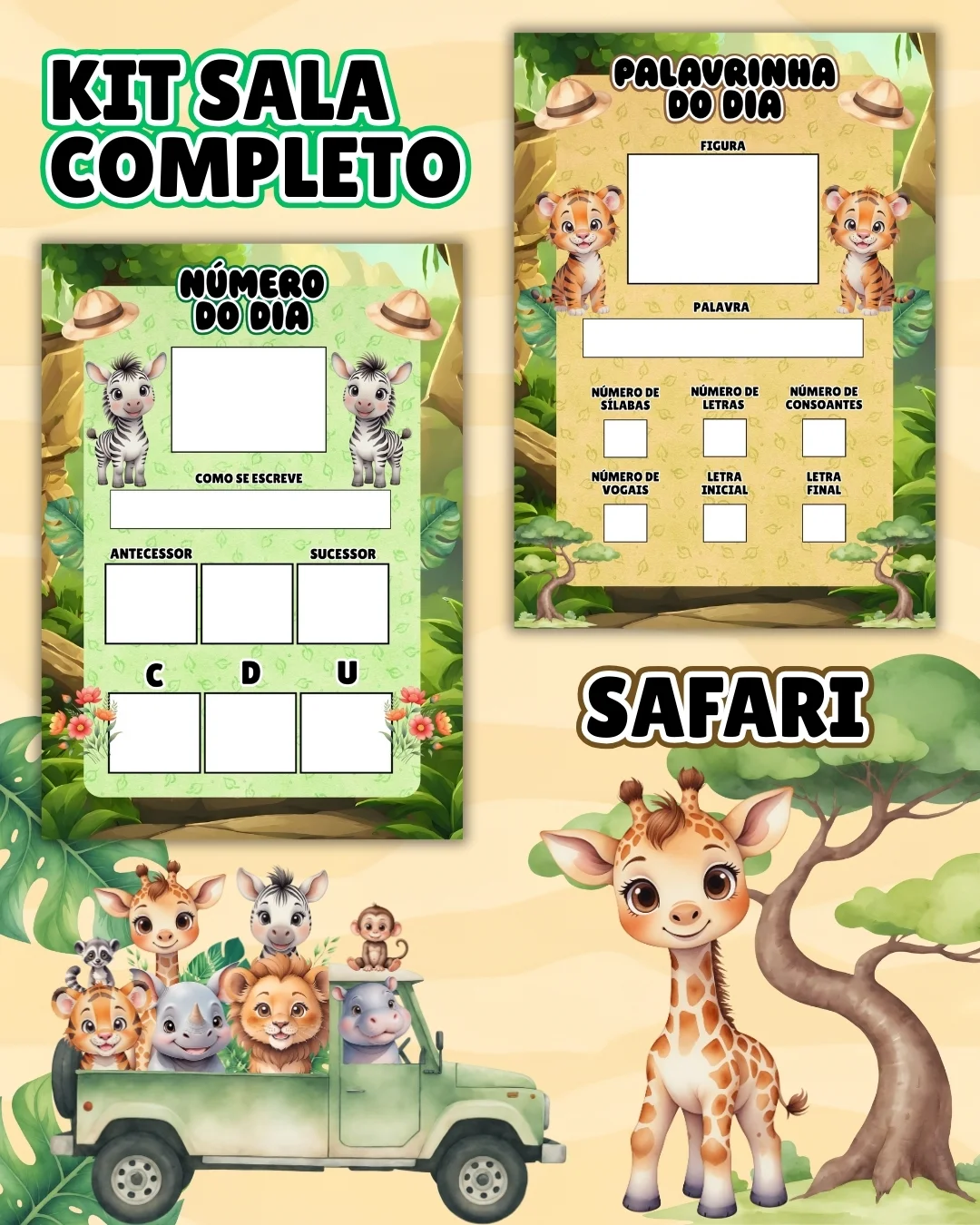 Kit sala safari completo – PDF para Imprimir — amostra 2: Transforme o ambiente de aprendizagem com um material prático,… Kit sala safari completo – PDF para Imprimir — amostra 2: Transforme o ambiente de aprendizagem com um material prático,…