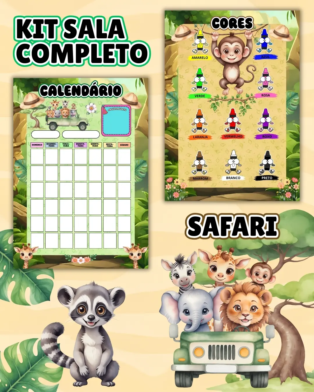 Kit sala safari completo – PDF para Imprimir — amostra 3: Transforme o ambiente de aprendizagem com um material prático,… Kit sala safari completo – PDF para Imprimir — amostra 3: Transforme o ambiente de aprendizagem com um material prático,…