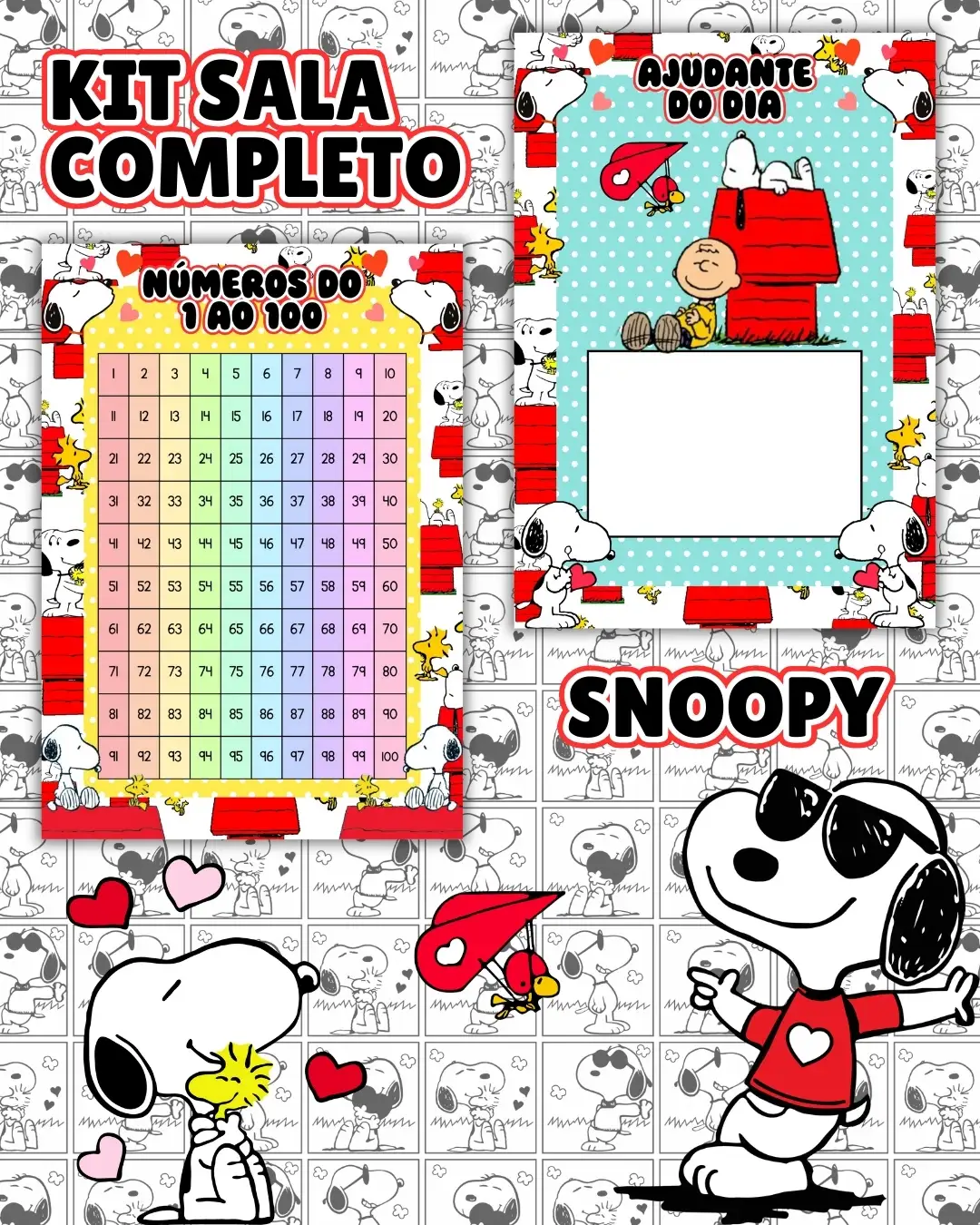 Kit sala snoopy completo – PDF para Imprimir — amostra 1: O que vem no material