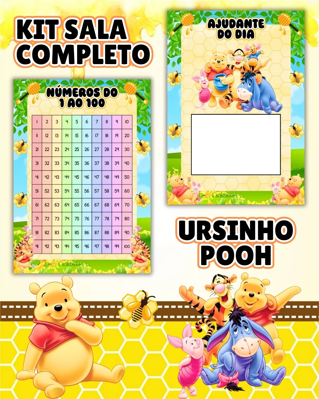 Kit sala ursinho pooh completo – PDF para Imprimir — amostra 1: O que vem no material