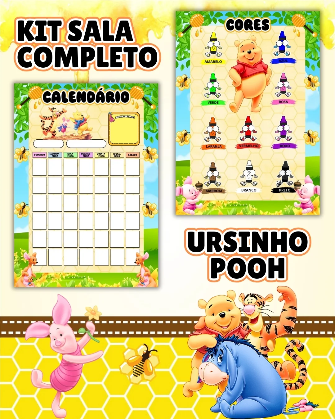 Kit sala ursinho pooh completo – PDF para Imprimir — amostra 3: Transforme o ambiente de aprendizagem com um material…