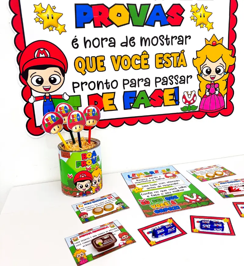 Kit Semana de Provas Super Mário para Imprimir — amostra 1: Kit Semana de Provas Super Mário: incentivo para a turma