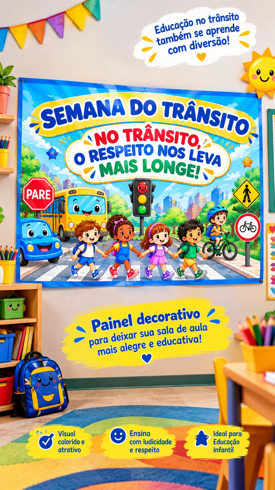 KIT SEMANA DO TRÂNSITO: PAINEL + COROA + PLACAS EDUCATIVAS — amostra 2: 🚦 Kit Semana do Trânsito: painel, coroa e 11…