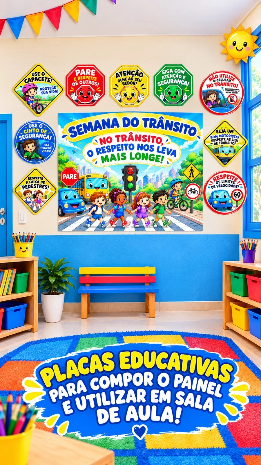 KIT SEMANA DO TRÂNSITO: PAINEL + COROA + PLACAS EDUCATIVAS — amostra 3: 🚦 Kit Semana do Trânsito: painel, coroa e 11…