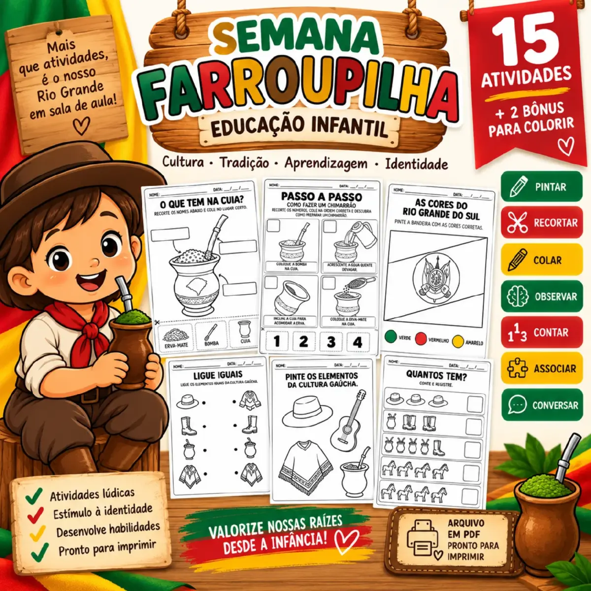Kit Semana Farroupilha | 15 Atividades + 2 Bônus — Matemática para Educação Infantil: Um material pedagógico pensado para…