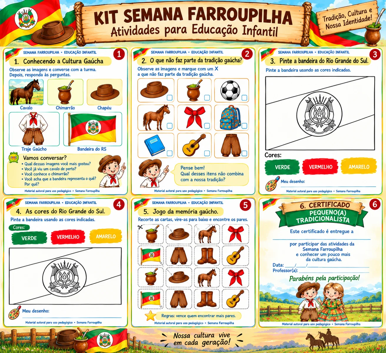 Kit Semana Farroupilha – Atividades Infantis para Educação Infantil — amostra 1: Kit Semana Farroupilha – Atividades para…