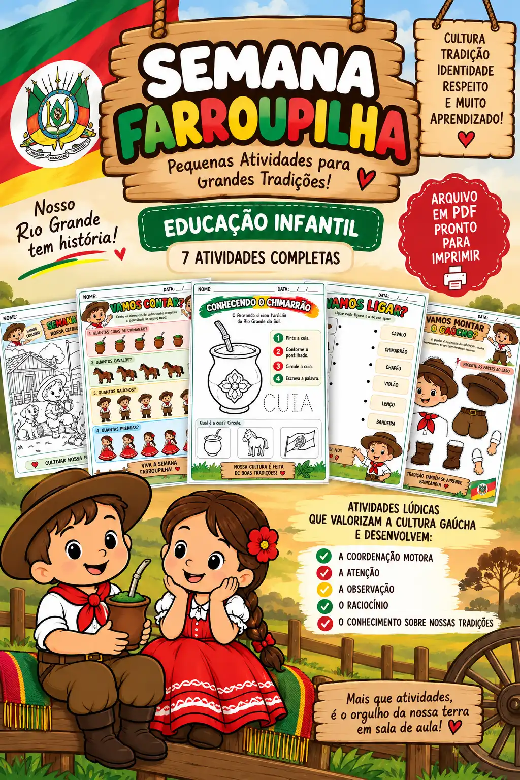 Kit Semana Farroupilha – Educação Infantil | 7 Atividades — capa do material