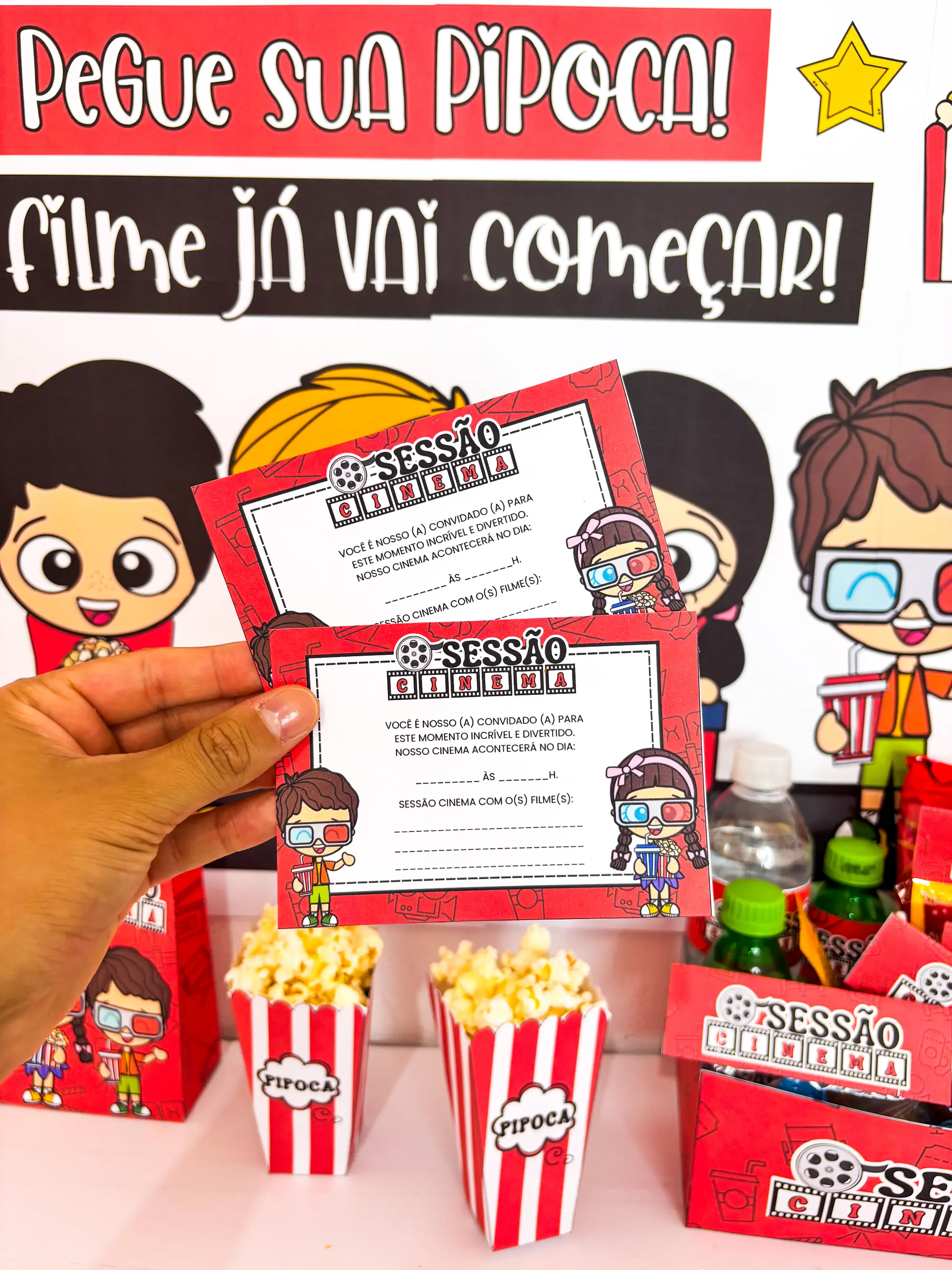 Kit Sessão Cinema em PDF: Painel+Lembrancinhas para Semana da Criança — amostra 2: Kit Sessão Cinema completo em PDF