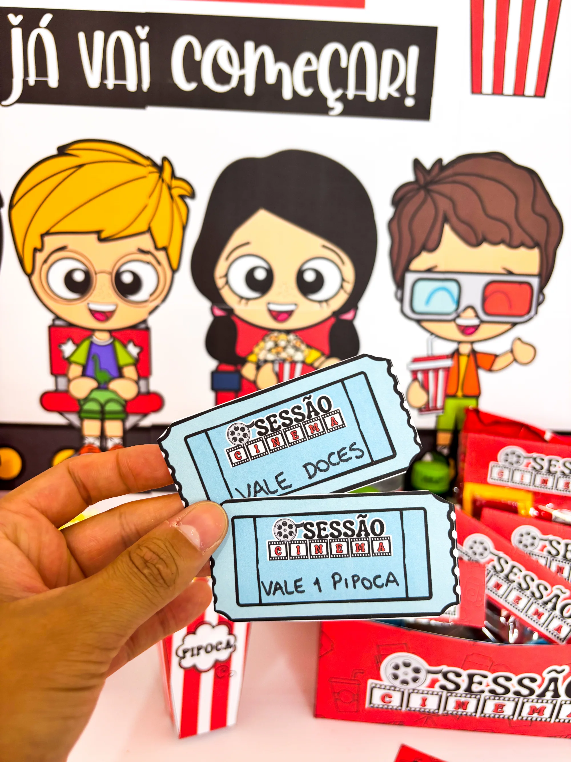 Kit Sessão Cinema em PDF: Painel+Lembrancinhas para Semana da Criança — amostra 4: Kit Sessão Cinema completo em PDF