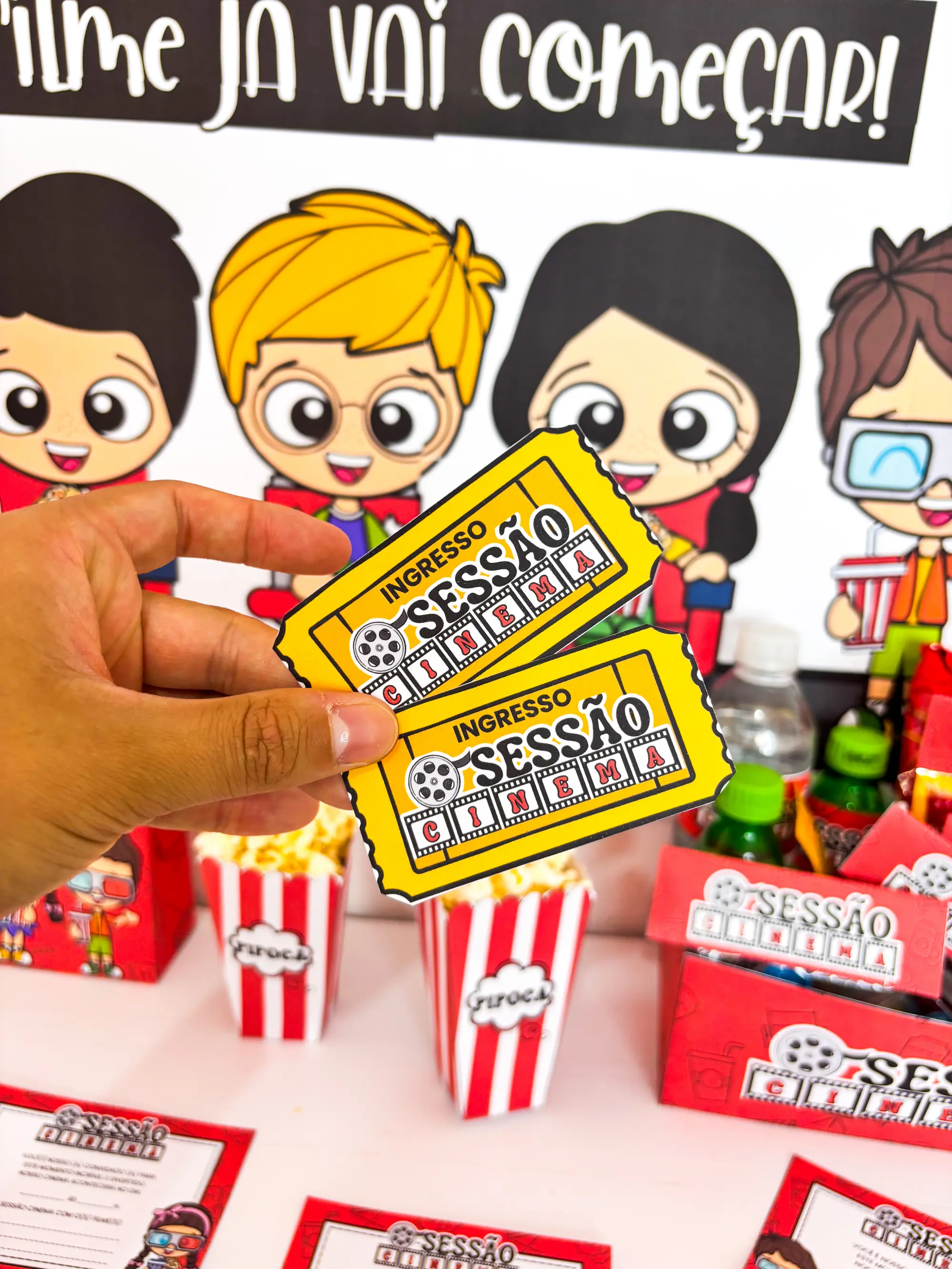 Kit Sessão Cinema em PDF: Painel+Lembrancinhas para Semana da Criança — amostra 5: Kit Sessão Cinema completo em PDF