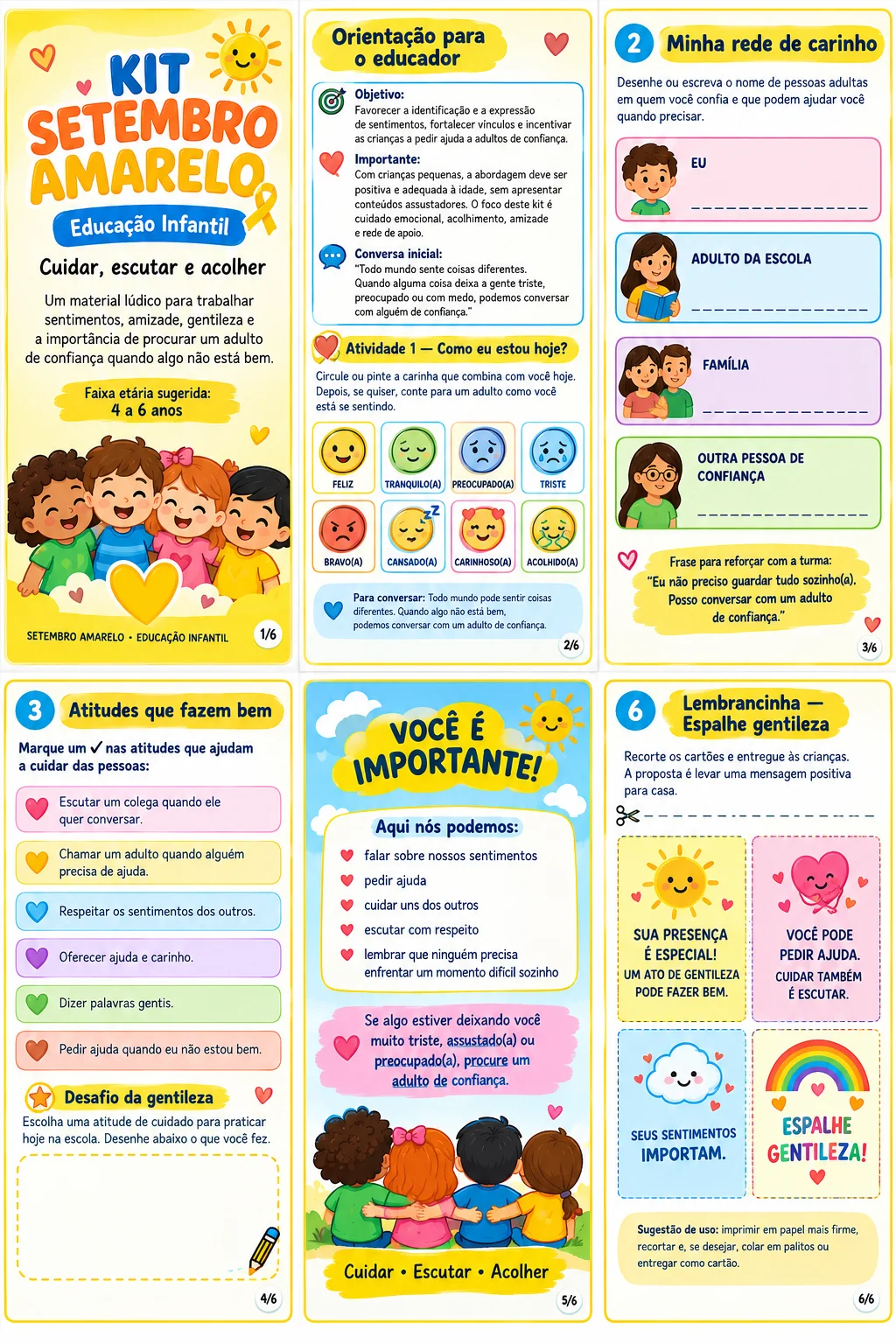 Kit Setembro Amarelo – Atividades de Emoções e Acolhimento — amostra 1: IKit Setembro Amarelo – Atividades para Educação…
