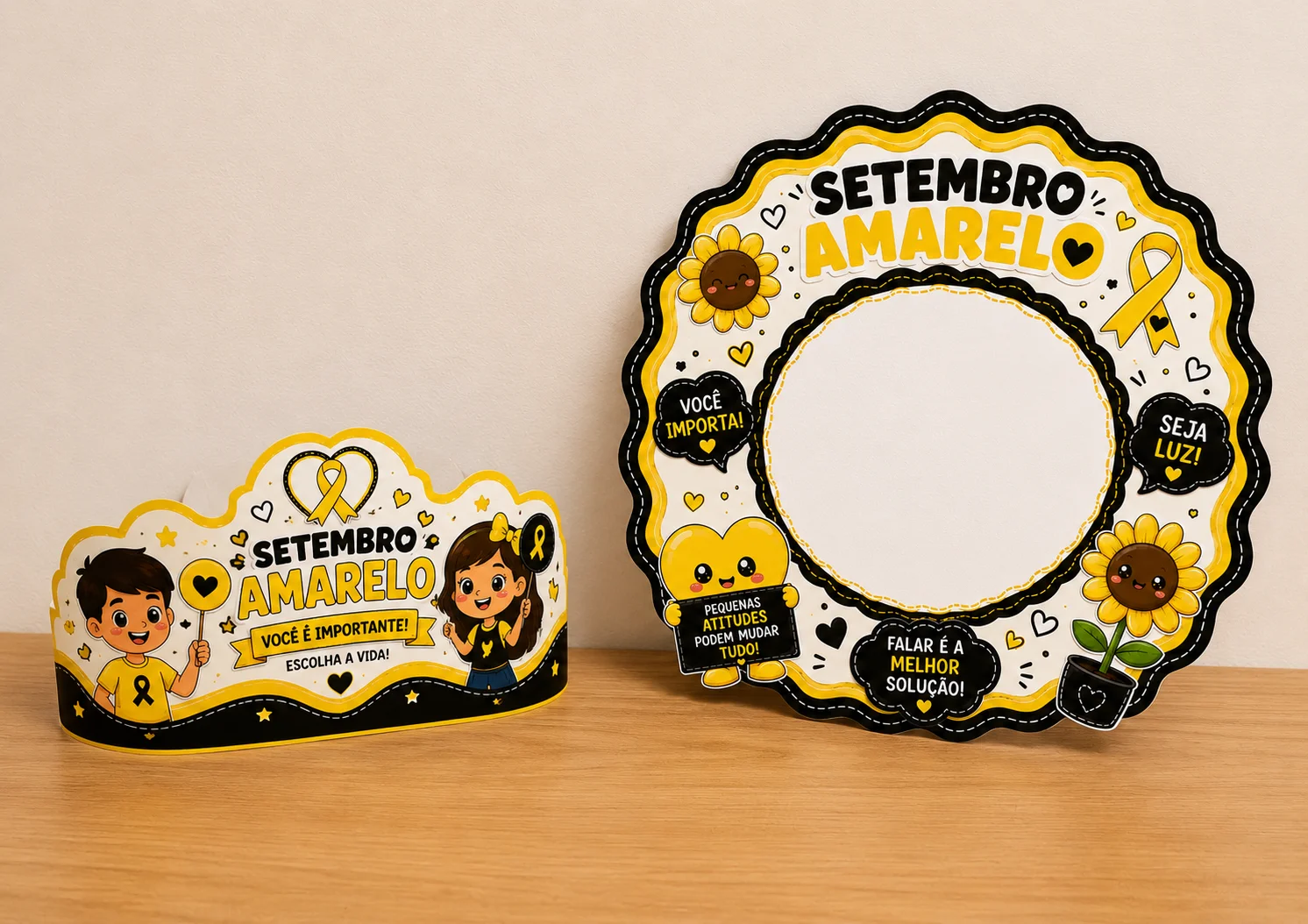 KIT SETEMBRO AMARELO: MOLDURA + VISEIRA — Atividades para Todas as séries: Um kit especial e encantador para trabalhar o…
