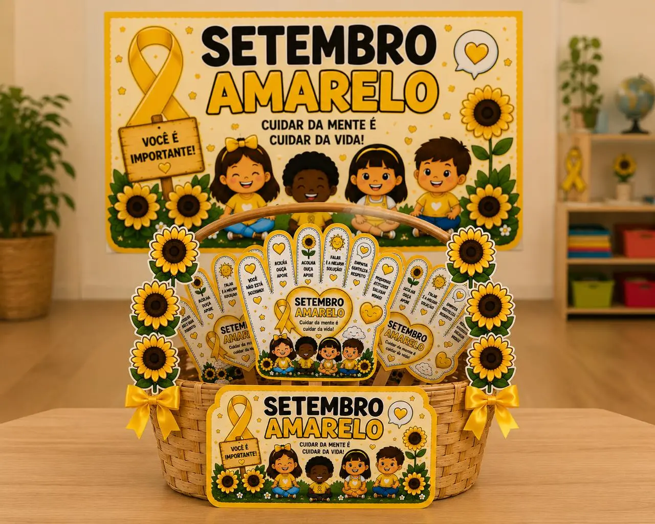 Kit setembro amarelo - painel e cesta de acolhimento — Alfabetização para Educação Infantil: 💛Contém: 💛Painel - 9 folhas…