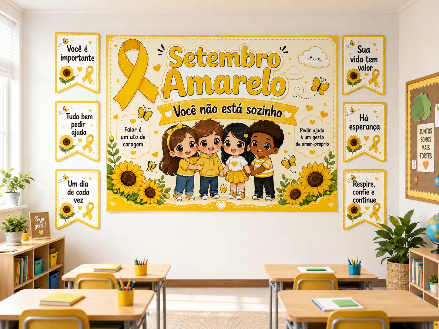 Kit Setembro Amarelo – Painel e Plaquinhas para Sala de Aula — amostra 2: Kit Setembro Amarelo com painel e plaquinhas…