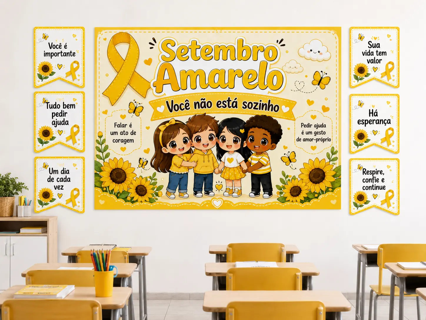 Kit Setembro Amarelo – Painel e Plaquinhas para Sala de Aula — capa do material