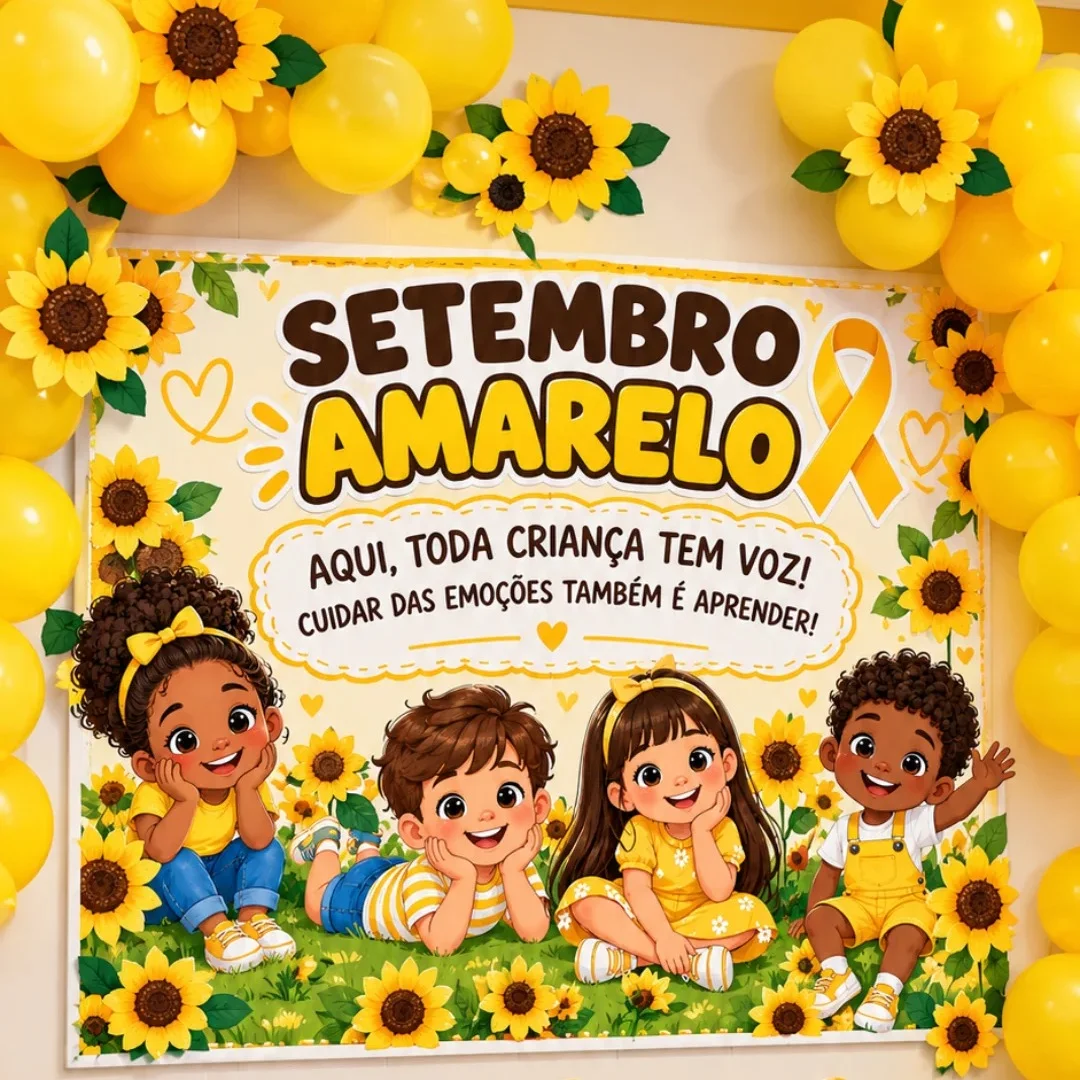 KIT SETEMBRO AMARELO - PAINEL+VISEIRA PARA FOTO+CARTÃO LEMBRANCINHA — capa do material