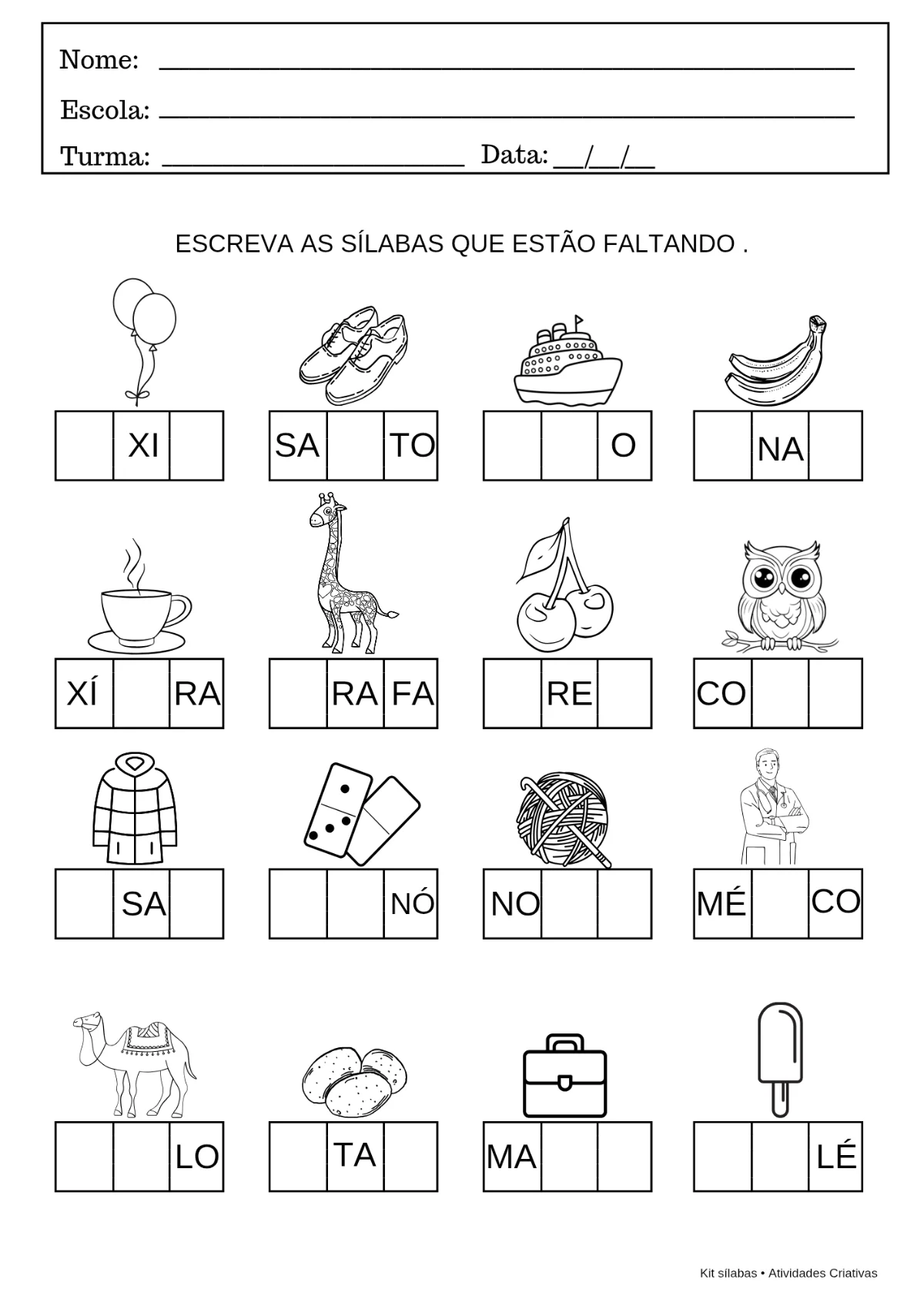 Kit Sílabas | 5 Atividades em PDF para Educação Infantil — amostra 1: O material foi desenvolvido para auxiliar as crianças…
