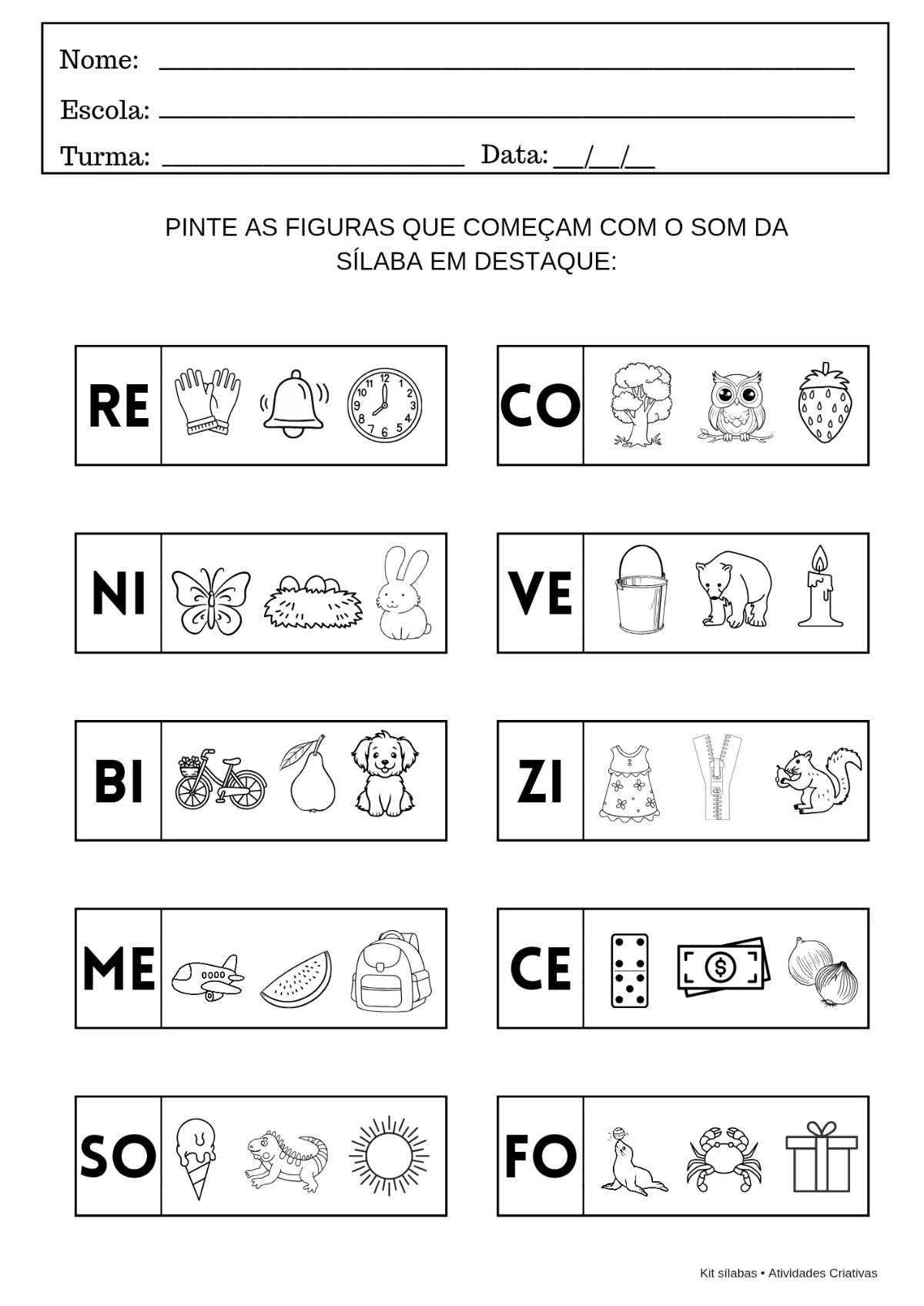 Kit Sílabas | 5 Atividades em PDF para Educação Infantil — amostra 2: Torne o processo de alfabetização mais divertido com…