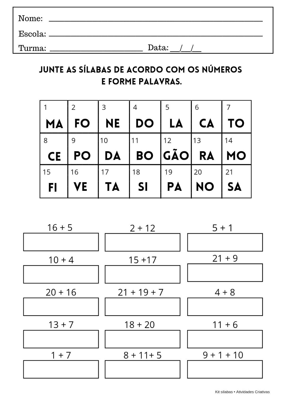 Kit Sílabas | 5 Atividades em PDF para Educação Infantil — amostra 5: Torne o processo de alfabetização mais divertido com…