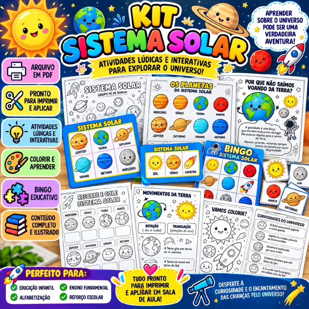 Kit Sistema Solar – Atividades de Ciências com Planetas, Bingo e mais — Alfabetização para Todas as séries: Kit pedagógico…