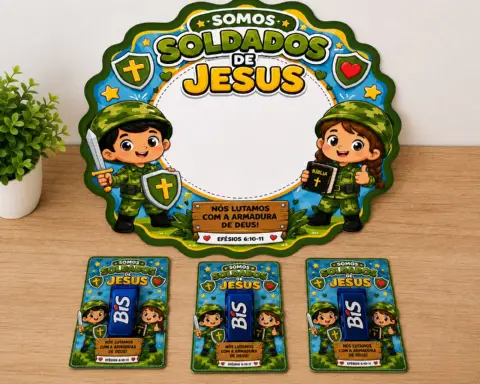 Kit Soldados de Jesus – Moldura Fotográfica e Lembrancinha para BIS — amostra 2: Kit cristão infantil em PDF com moldura…