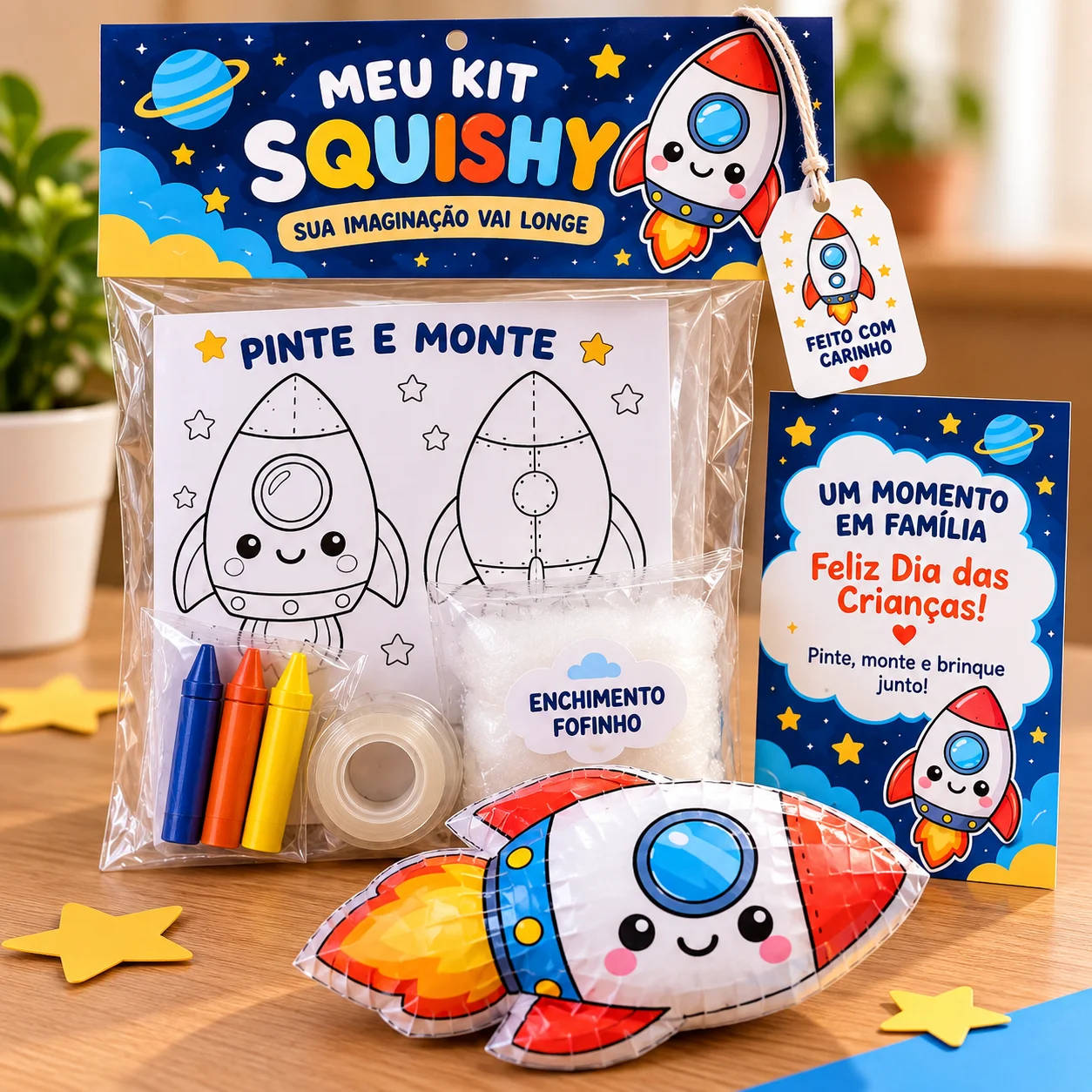Kit Squishy Infantil para Pintar e Montar – Dia das Crianças — amostra 2: Kit Squishy infantil com 6 modelos para pintar,…