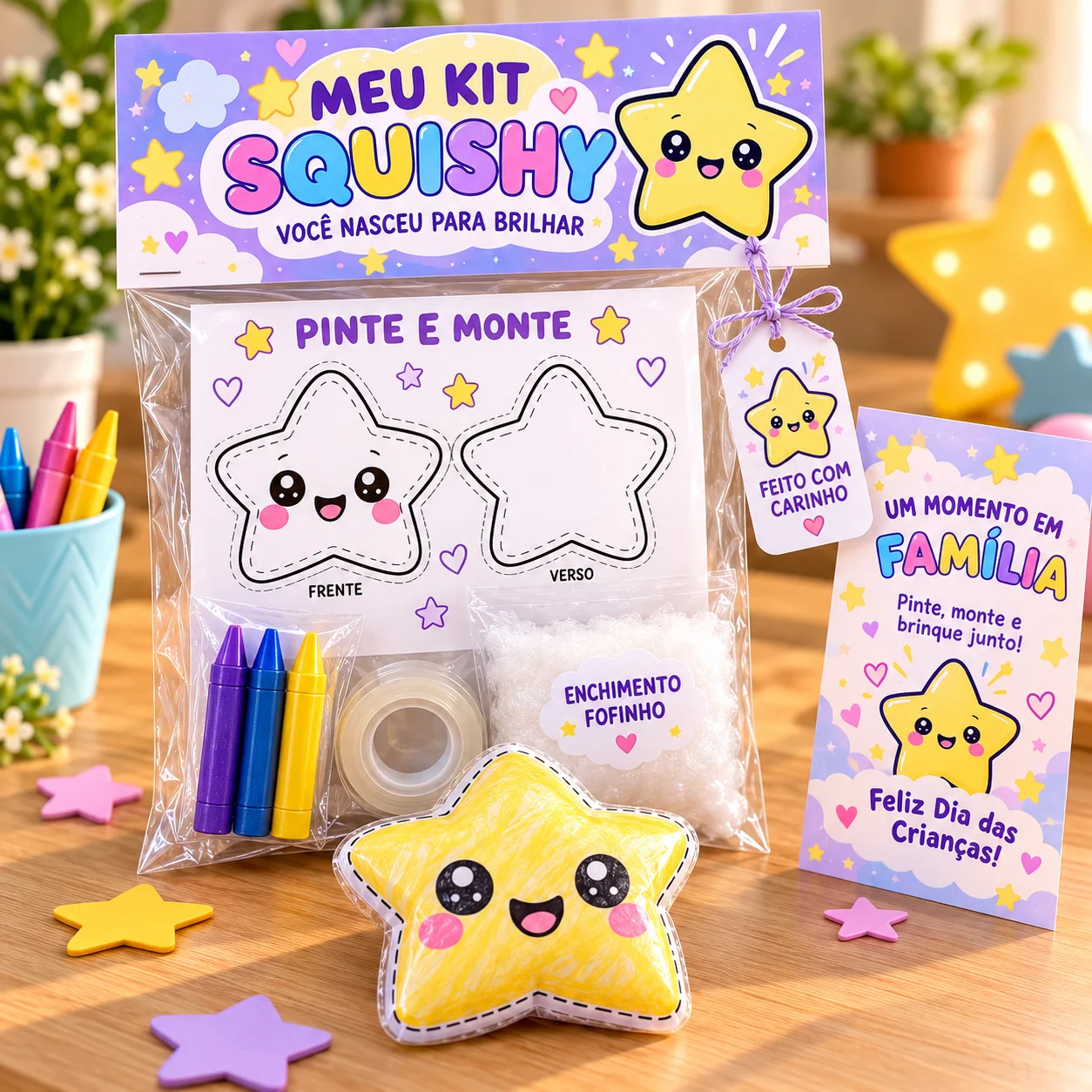 Kit Squishy Infantil para Pintar e Montar – Dia das Crianças — amostra 6: Kit Squishy infantil com 6 modelos para pintar,…
