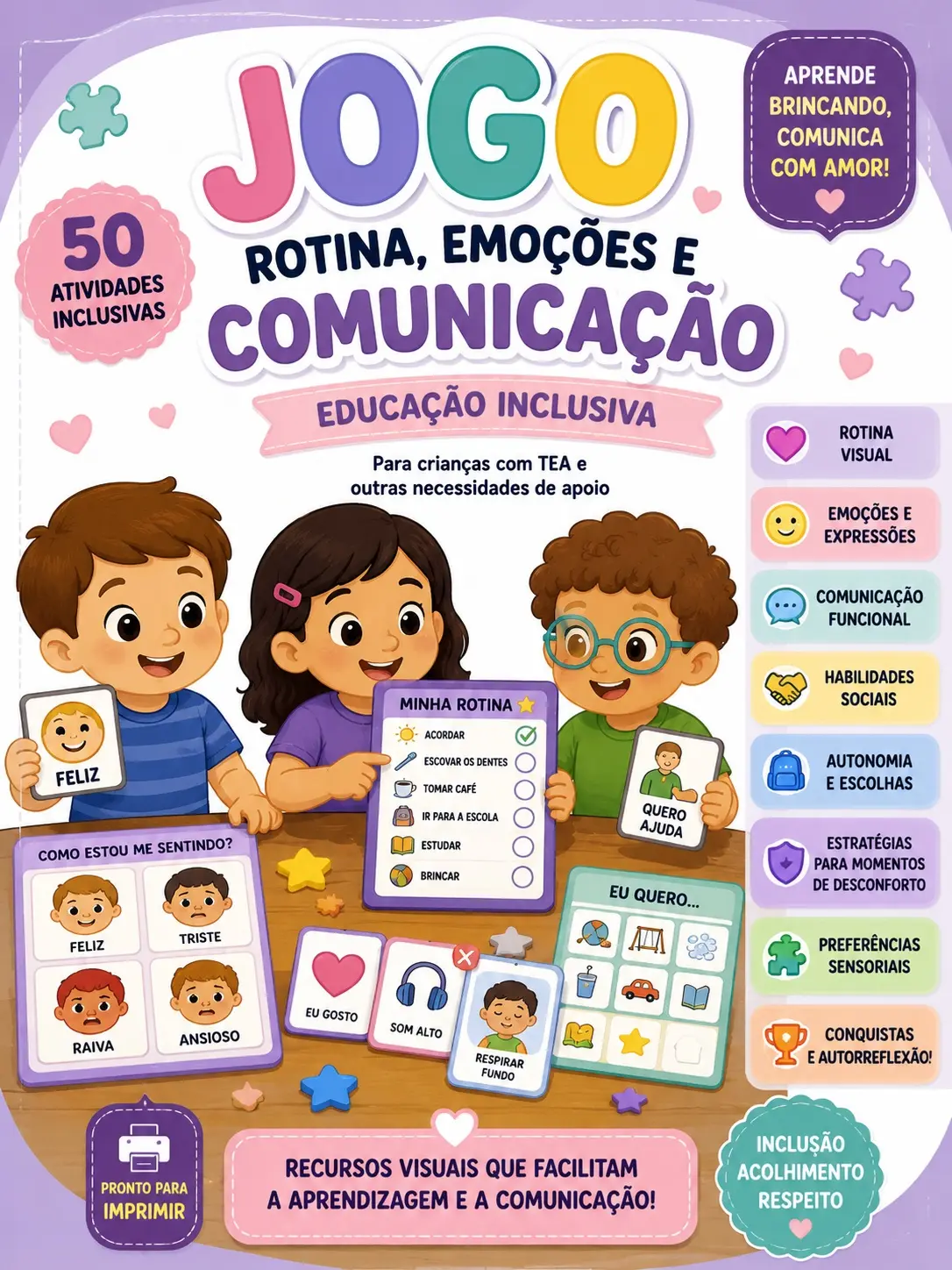 Kit TEA – Rotina, Emoções e Comunicação | 50 Atividades Inclusivas — capa do material