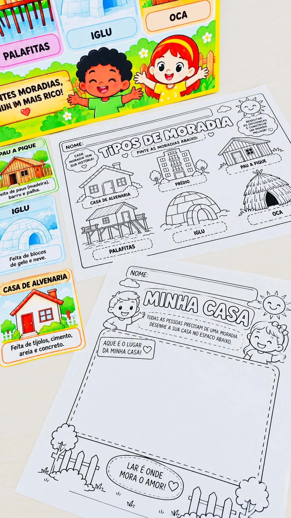 Kit Tipos de Moradia – Atividades, Painel e História Anos Iniciais — amostra 3: Material pedagógico completo para trabalhar…