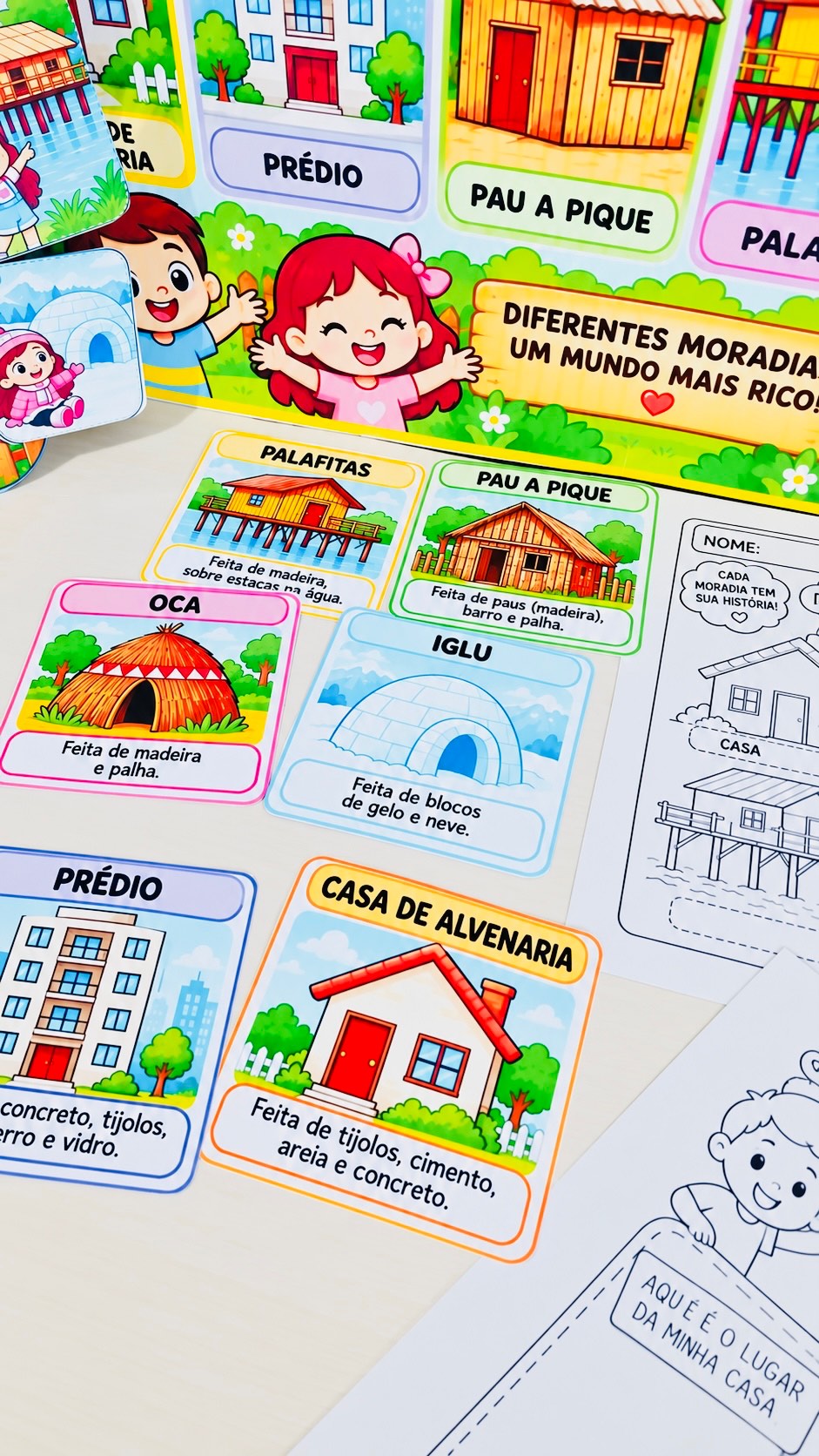 Kit Tipos de Moradia – Atividades, Painel e História Anos Iniciais — amostra 4: Material pedagógico completo para trabalhar…