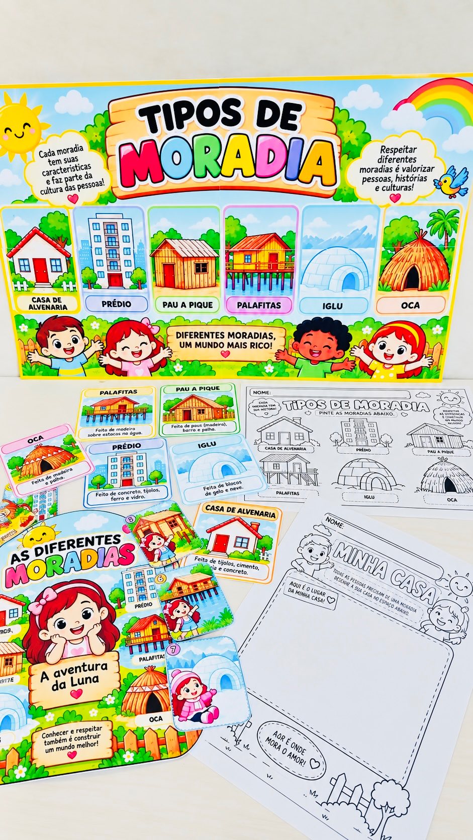 Kit Tipos de Moradia – Atividades, Painel e História Anos Iniciais — amostra 6: Material pedagógico completo para trabalhar…