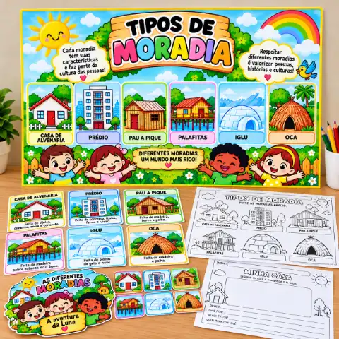 Kit Tipos de Moradia – Painel, Atividades e História — capa do material