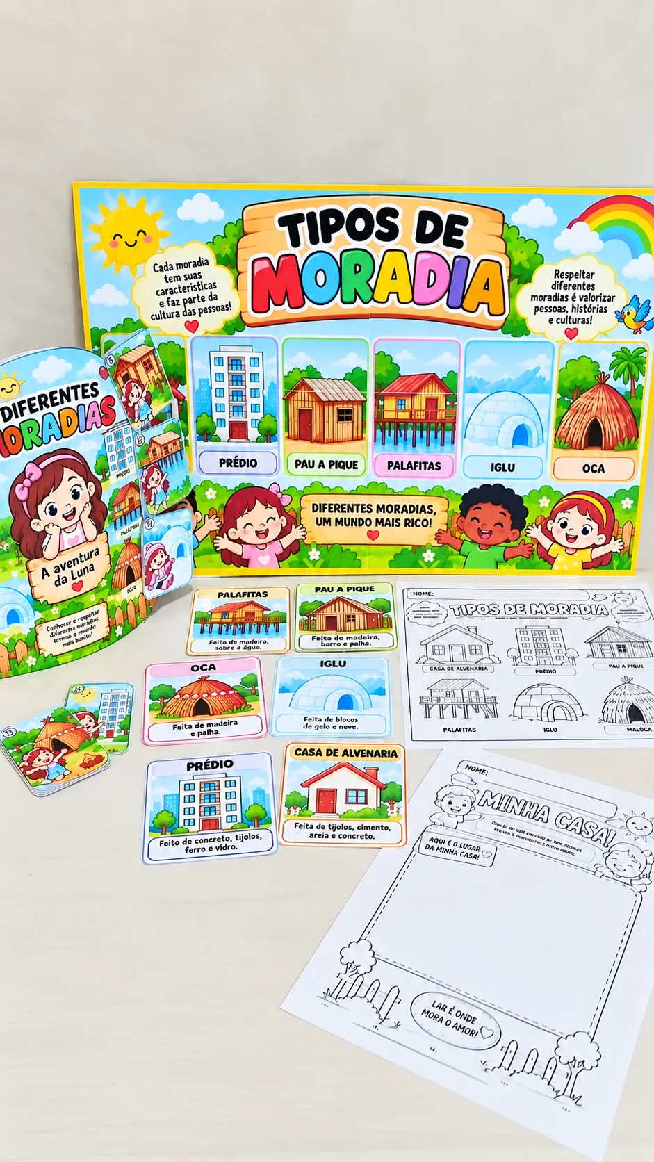 Kit Tipos de Moradia – Painel e Atividades para Educação Infantil — amostra 4: 👩‍🏫 Indicado para: Educação Infantil, 1º,…