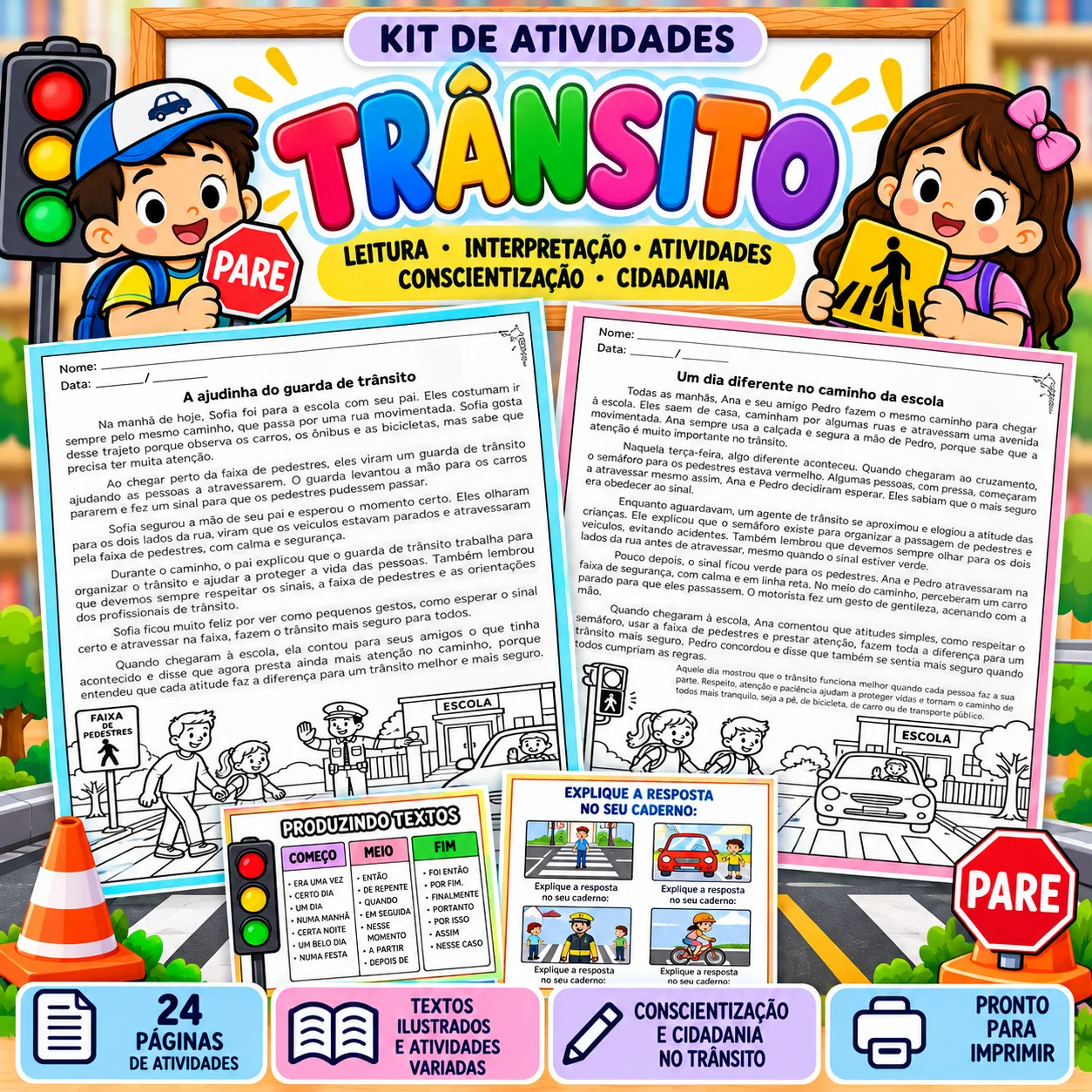 Kit Trânsito | Leitura, Jogos e Atividades | 2º ao 5º Ano — Matemática para 5º ano: Kit com 24 páginas sobre trânsito,…