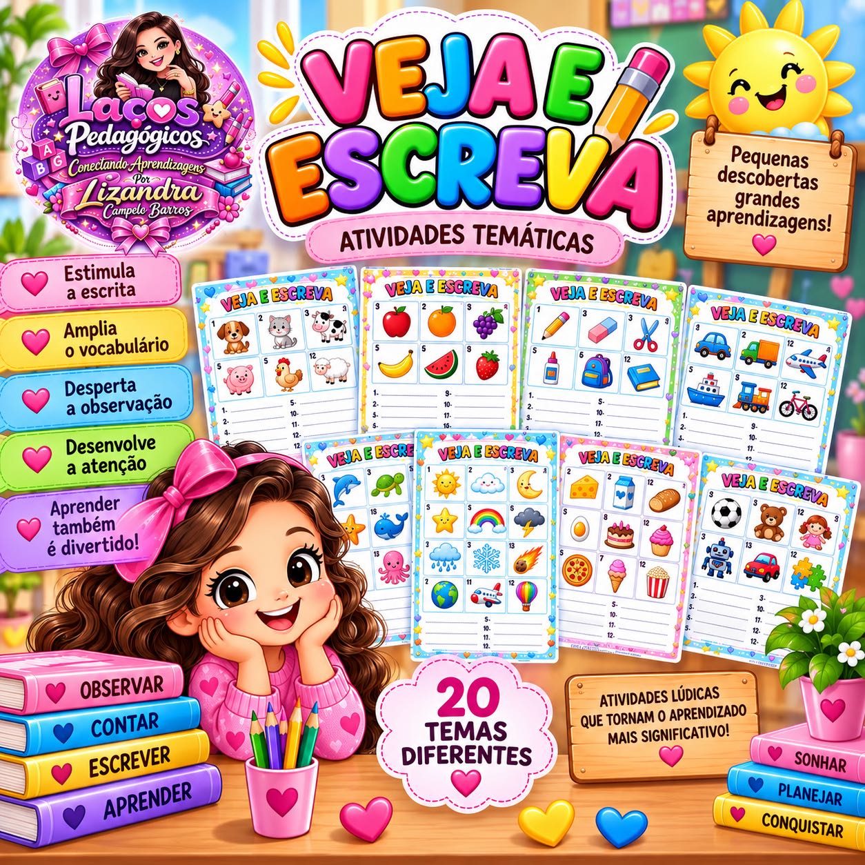 Kit Veja e Escreva com 20 Atividades Temáticas para Alfabetização — capa do material