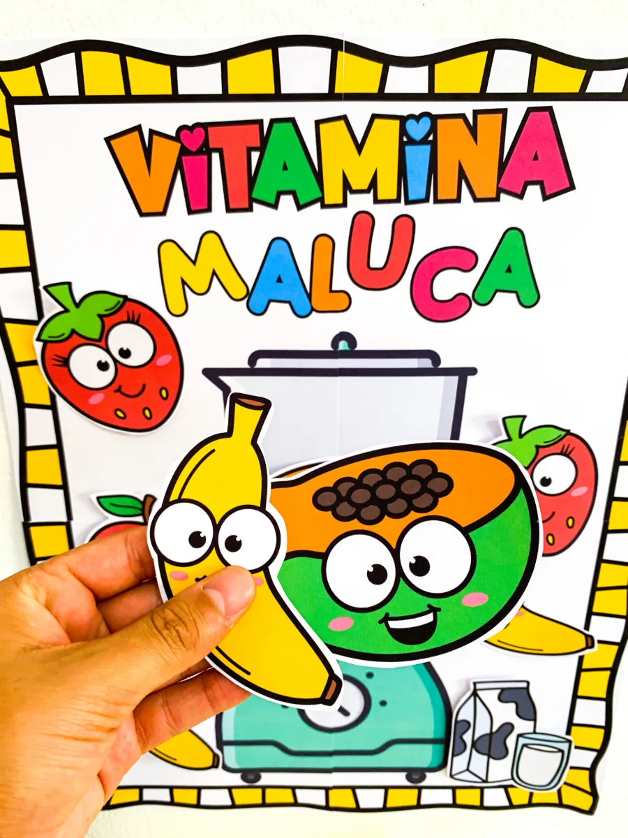 Kit Vitamina de Frutas para Educação Infantil — amostra 1: Kit Vitamina de Frutas com receita ilustrada, jogo da memória e…